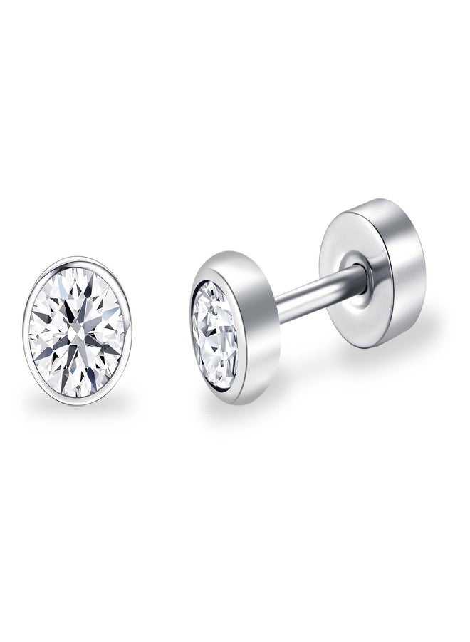 BLISI G23 Solid Titanium Studs Earrings Flat Back Earrings, Dainty Small 3mm Crystal Screw Back Silver Stud Earrings Hypoallergenic Cartilage Rhinestones Earring Helix Tragus Conch Piercing Jewelry - Image 1